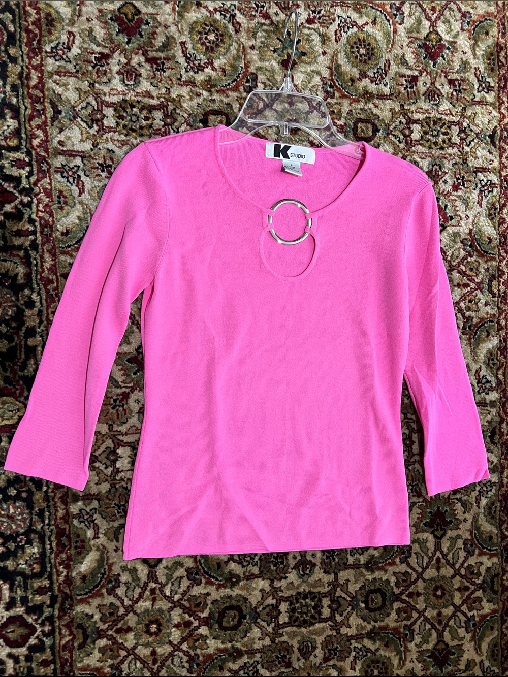 K Studio Pink Knit Top With Ring Keyhole Neck Detail Size Small